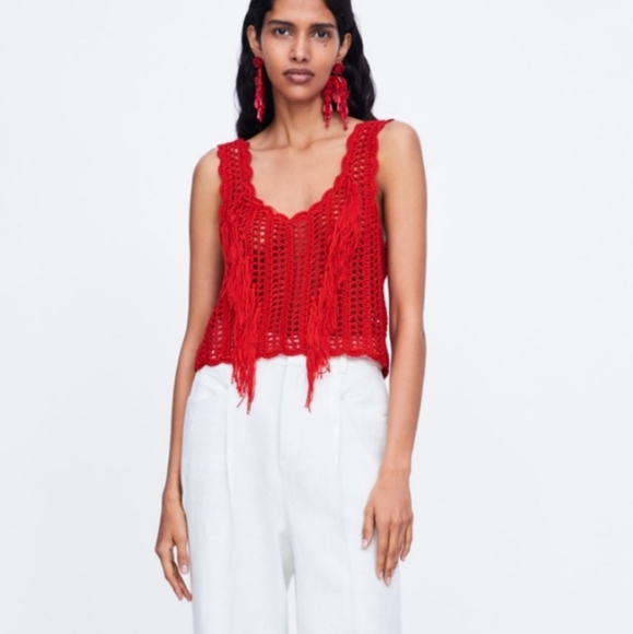 Zara Tops Zara Cropped Fringed Crochet Top Poshmark
